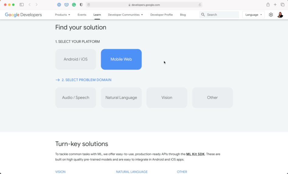 Google's on-device machine learning page