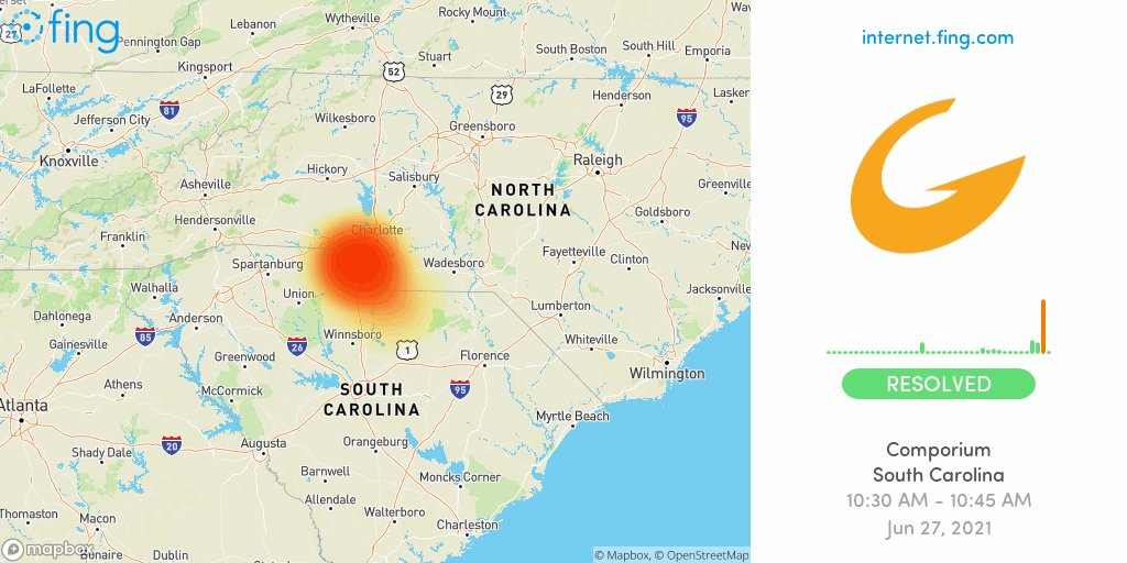 Comporium Internet Outage Map Fing Internet Alert On Twitter: "✓ Considerable Internet #Outage Ended: # Comporium In #Southcarolina Since 10:30 Am Resolved After 15 Min, Impacting  #Fortmill #Lancaster #Rockhill 🇺🇸 Get Notifications With Fing Desktop 👉  Https://T.co/Dwsfirxa1L #