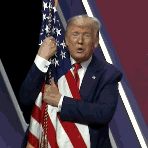 Trump hugs a flag