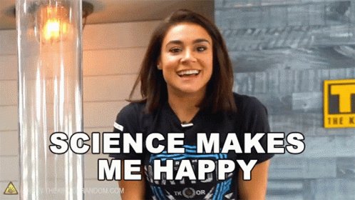 uma mulher batendo palmas e dizendo  "science make me h