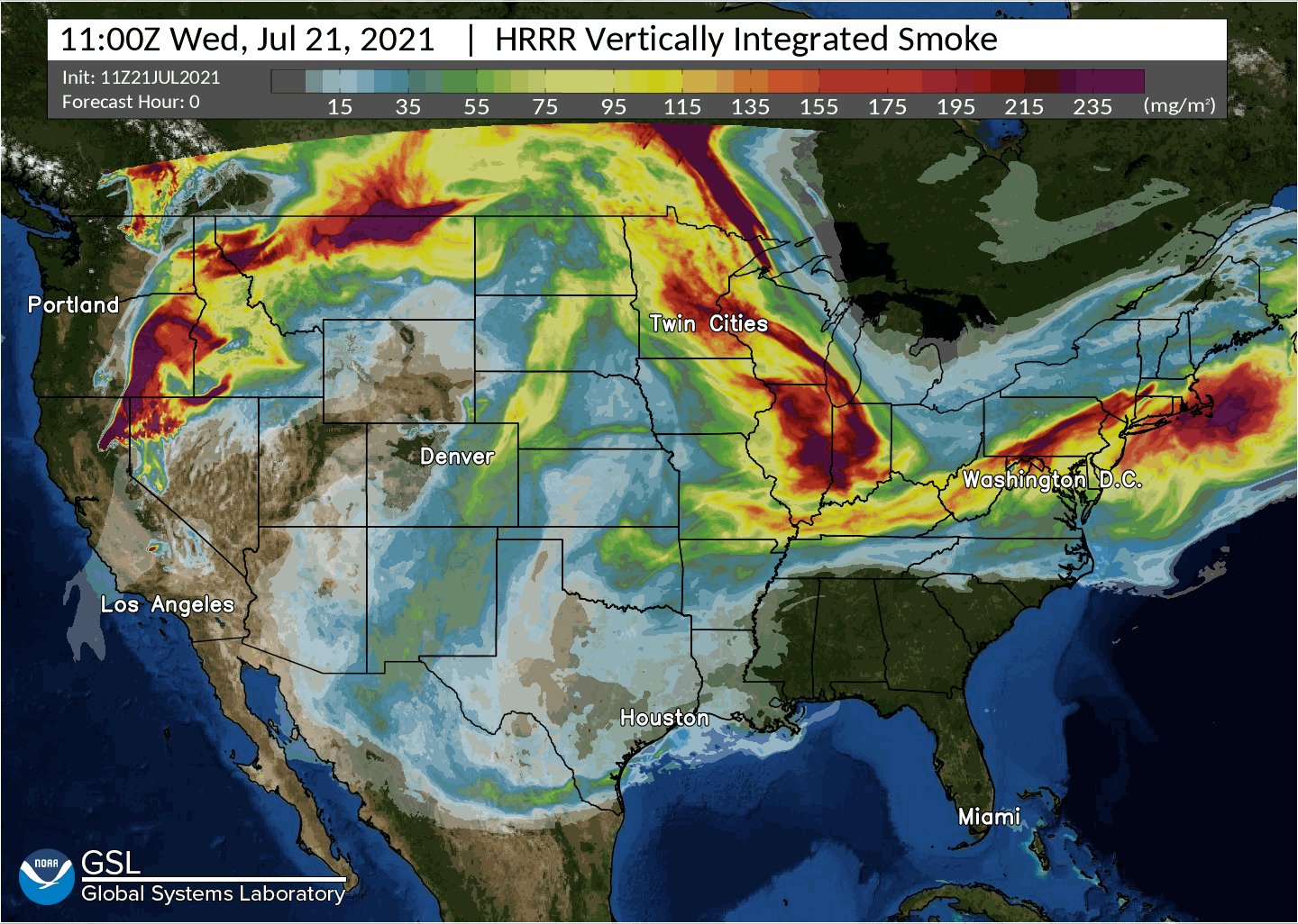 Noaa Hrrr Smoke Map Noaa Research On Twitter: "Smoke From Major Wildfires Out West Is Spreading  Across The Country This Week, Affecting Air Quality In Many Regions. Here, Noaa's  Hrrr-Smoke Model Forecasts The Movement Of Smoke