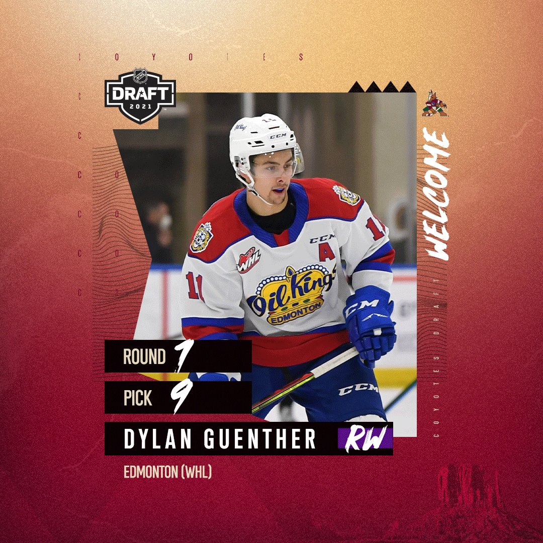 With the #9 pick in the #NHLDraft, we're excited to welcome Dylan Guenther to the desert. 🌵 https://t.co/1zku9x4e7Z
