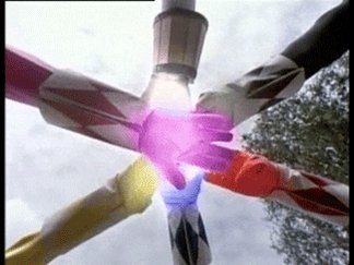 Power rangers put their hands together