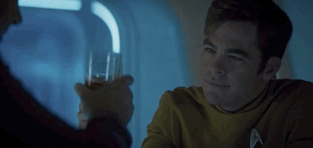 \"To perfect eyesight and a full head of hair.\" Happy birthday to Kelvin Timeline Kirk, Chris Pine!  