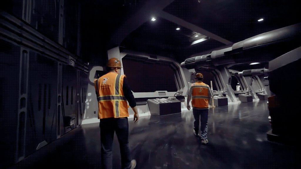And this brief look inside Rise of the Resistance (anyone know what the pattern being projected on the walker legs is all about?)