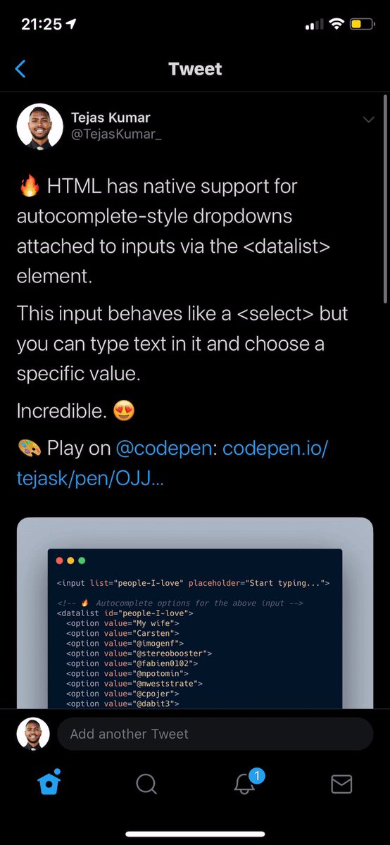 Tejas Kumar Html Has Native Support For Autocomplete Style Dropdowns Attached To Inputs Via The Datalist Element This Input Behaves Like A Select But You Can Type Text In
