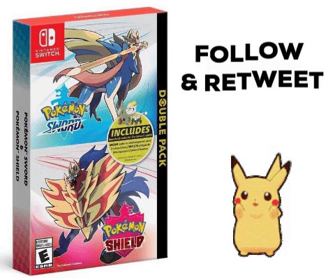 Follow CAG & Retweet for a Chance to Win a Pokémon Sword and Pokémon Shield Double Pack (Switch). Ends 9PM ET Sunday. USA Only. #PokemonSwordShield #pokemon
Pokémon Sword and Pokémon Shield Double Pack (S) $99.88 via Amazon (Prime Eligible). http://ow.ly/sg8h30pT8PM