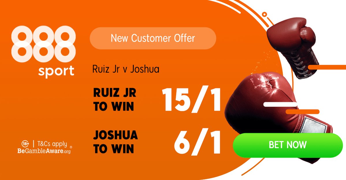 🥊 888SPORT CRAZY ODDS🥊
15/1 Andy Ruiz Jr (was 7/4)
or
6/1 Anthony Joshua (was 4/9)
Retweet & Claim 📲 https://www.betandskill.com/links/betting/888sport-odds-1.html …
Max £5
#AJ #Joshua #JoshuaRuiz2 #RuizJoshua2 #boxing #TeamAJ #Joshua #AnthonyJoshua #JoshuaRuiz #ThursdayThoughts #ARSBHA #SHUNEW
T&Cs apply 18+