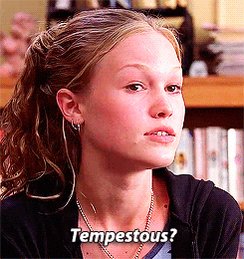 GIF: Julia Stiles saying 'tempestuous' from 10 Things I Hate About You