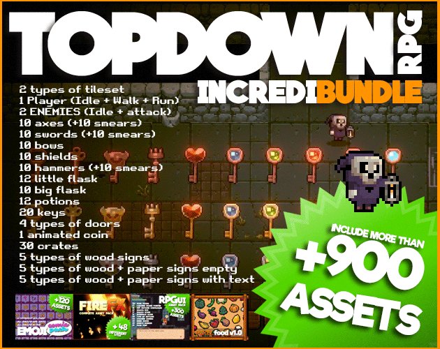 🔔RT & follow @Narehop for a chance to WIN 1/5 CODES! TOPDOWN RPG - Incredibundle🔥+900 ASSETS➡https://narehop.itch.io/top-down-rpg includes all you need to make your own TOPDOWN game or dungeon crawler#pixelart #indiedev 🚧Tilesets, 🏃♂️Characters,⚔Weapons,🍺Potions,🔊Sound fx