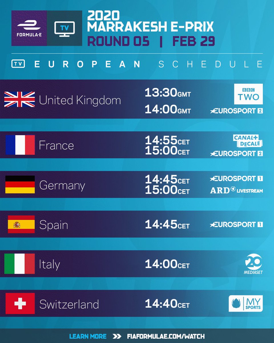 How to watch the 2020 #MarrakeshEPrix on Saturday! Can't find your country? Click here >> http://FIAFormulaE.com/Watch