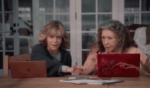 A gif of Lilly Tomlin and Jane Fonda saying “Yes! Yes! Yes!”