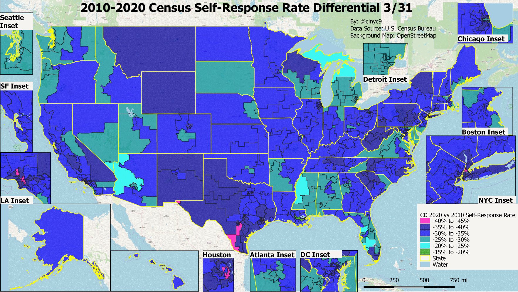 2020 Census Self Response Map Cinyc On Twitter: "Here's A Map I Haven't Made Before - The Relative 2020  Census Response Rate Vs The 2010 Self-Response Rate By Congressional  District. Urban Cds Generally Lag Most - But