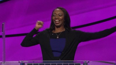 Jeopardy! (@Jeopardy) on Twitter photo 28/03/2020 03:00:00 A win's a win! Enjoy the victory dance, Khalilah! A win's a win! Enjoy the victory dance, Khalilah!