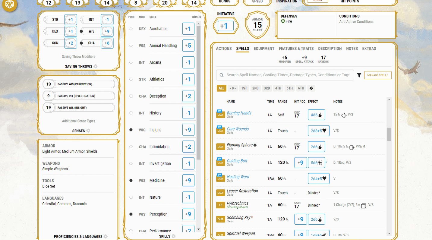 D D Beyond Subscribers Can Now Roll Digital Dice Directly On Their Character Sheets Let Us Know How You Like The Dice And Having All The Math Done For You T Co Cdy6joogxq