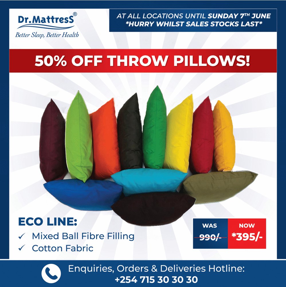 Dr. Mattress Kenya on Twitter "📣 **50 OFF ALL PILLOWS** DON'T MISS