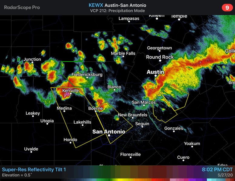 NWS Austin/San Antonio (@NWSSanAntonio) on Twitter photo 28/05/2020 01:44:17 8:34p 5/27/2020 - Large Hail is possible in several areas across South Central Texas. 8:34p 5/27/2020 - Large Hail is possible in several areas across South Central Texas.