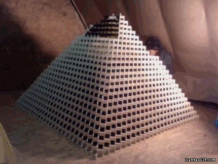 Giant pyramid house of cards collapse