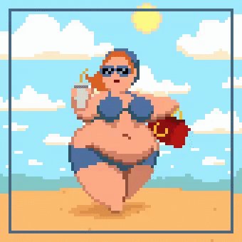 mujer en la playa pixelada