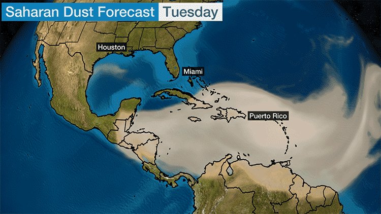 Sahara Dust Forecast Map The Weather Channel On Twitter: "Dense Saharan Dust Is Tracking Through The  Caribbean And Will Reach The U.s. Gulf Coast Later This Week. Here Are Some  Of The Impacts We Might See