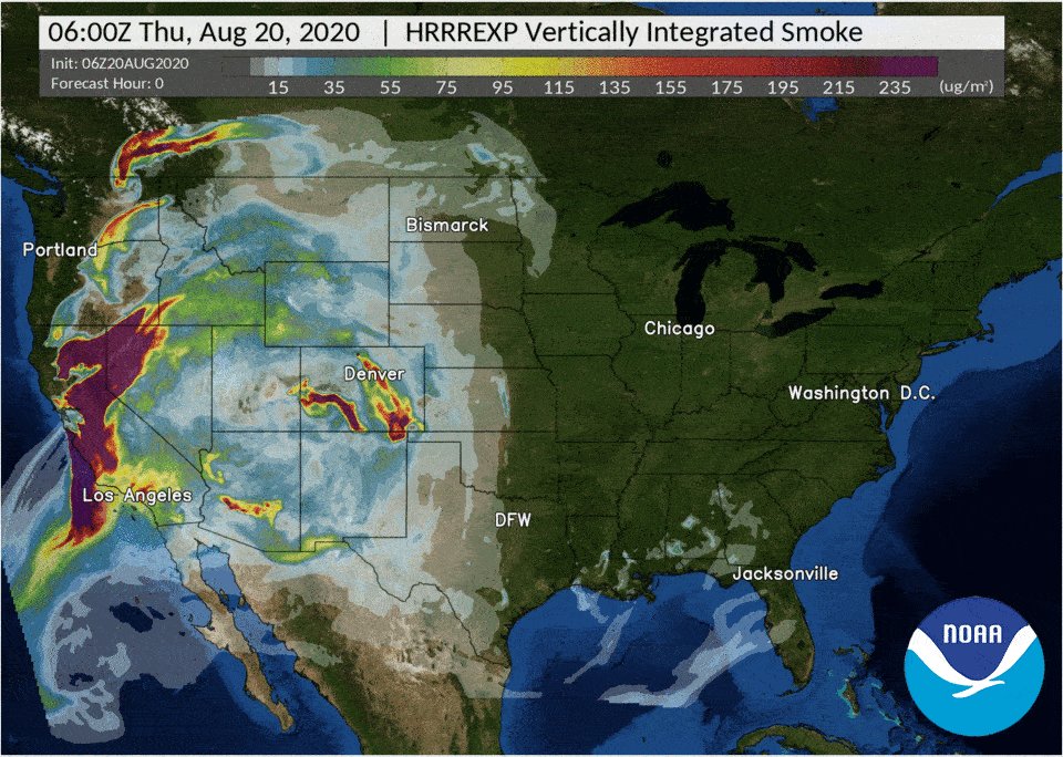 Us Smoke Map Noaa Noaa Research On Twitter: "Hundreds Of Wildfires Are Generating Enormous  Amounts Of Smoke In California Today. Here, Noaa's Experimental Hrrr-Smoke  Model Depicts How Thick The Smoke Will Be And How Far It