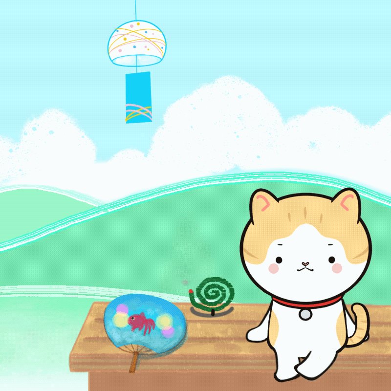 夏の涼しいイラスト画像 風鈴 うちわで涼しくなるかわいい猫ちゃん 無料フリー 猫イラストブログ 無料フリー素材画像集