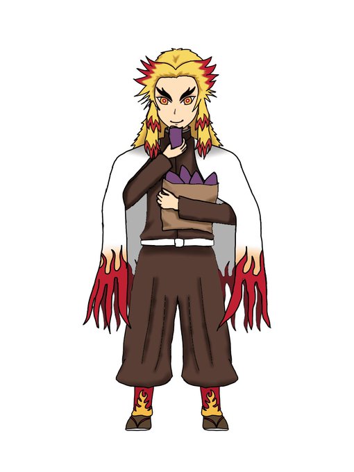 ゆっしー@声真似ゲーム実況さんがTwitterに投稿した煉獄杏寿郎(鬼滅の刃)のイラスト。