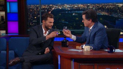 jamie dornan drinking GIF by The Late Show With Stephen Colb