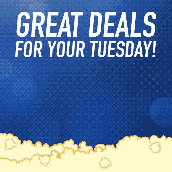 #5DollarTuesday is TODAY! Treat yourself to some incredible movies and the best deals around - FREE popcorn for EVERY Magical Movie Rewards member! Click here for tickets at select open theatres: https://t.co/xq9vgKbHsg https://t.co/VNl4rsYcTz