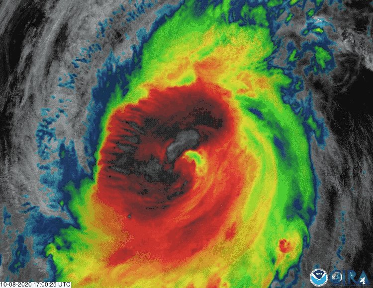 False color satellite image of Hurricane Delta