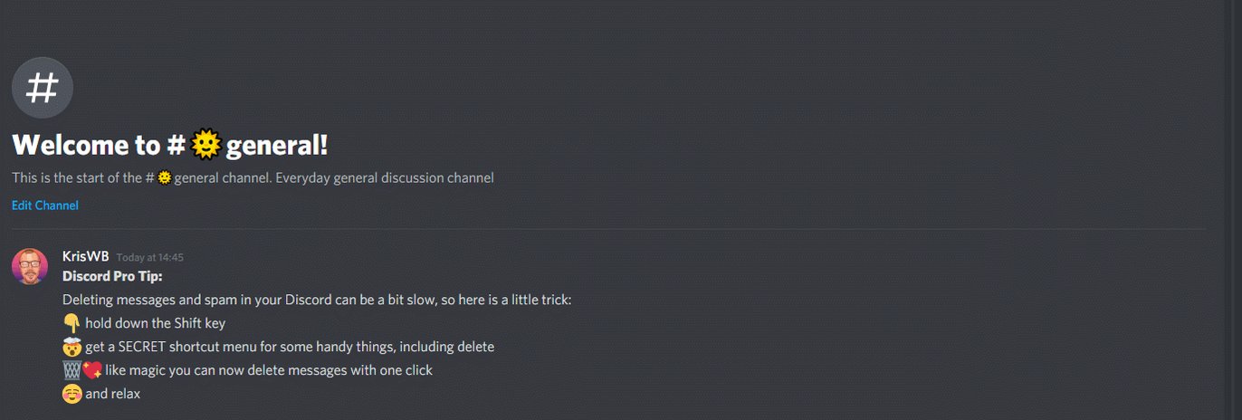 Kris Wingfield Bennett Discord Pro Tip Deleting Messages And Spam In Your Discord Can Be A Bit Slow So Here Is A Little Trick Hold Down The Shift Key