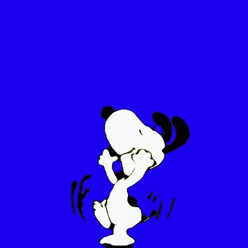 Gif of cartoon dog Snoopy dancing joyously as the background