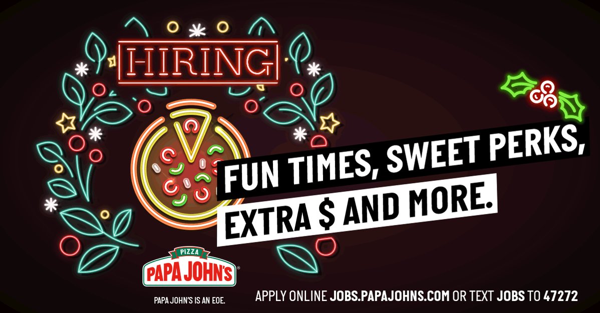 Cooking up smiles (& pizza) is only the beginning. Apply today at https://t.co/S88ENIy1s2 and experience the holidays the Papa Johnโs way! https://t.co/PzdXNt3M1X