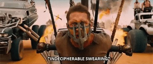 An apocapalyptic scene from the movie Fury Road. A screaming
