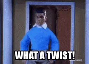 Gif de una marioneta sorprendida gritando "What a twist