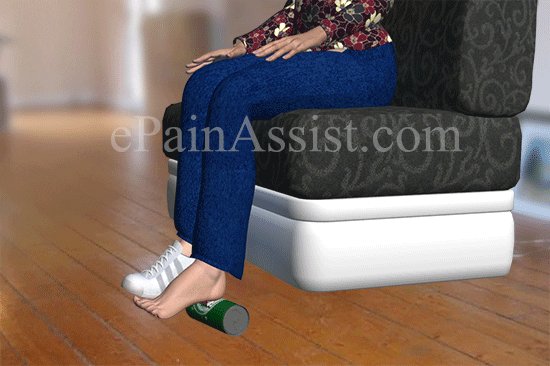 plantar fascia stretch to ease pain on top of the foot GIF b