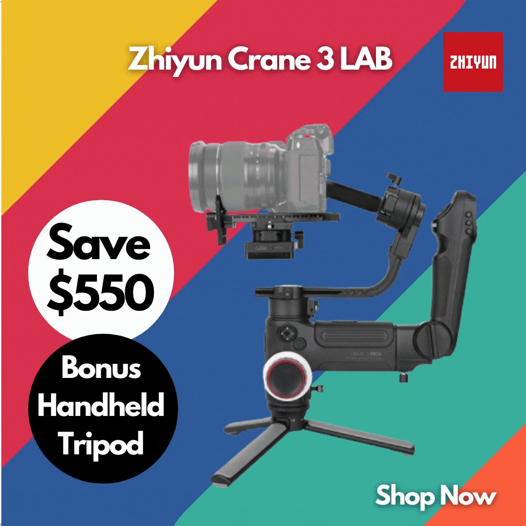 Save $550 on Zhiyun Crane 3 LAB Plus Bonus Handheld Tripod.
With supports for payloads up to 4.5kg, the Crane 3 LAB is suitable for a range of DSLR and entry-level cinema setups.
Buy Now! https://t.co/T4ijHXYR1p
@ZhiyunGlobal #gimbal #videography #Promo #Sales #Discounts https://t.co/4fALohmUFh
