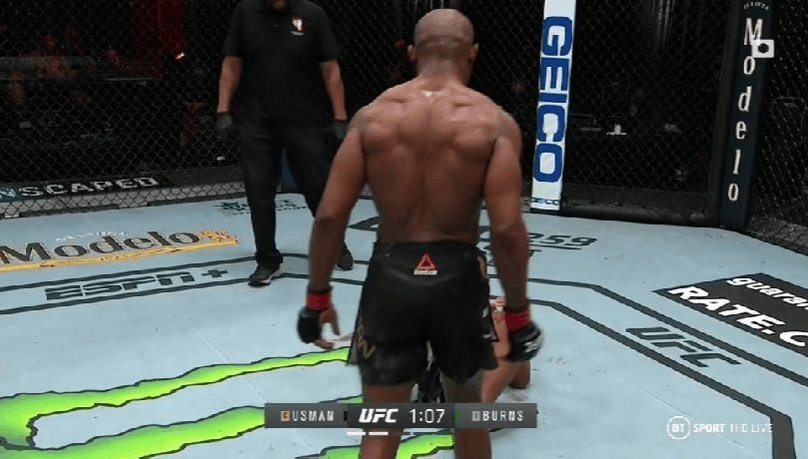 It was at this exact moment everyone knew Burns was done. What a monster Kamaru Usman is https://t.co/VIRFShbjkF