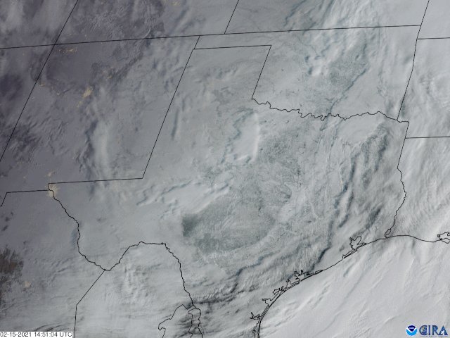 Gif de una imagen via satélite donde se ve Texas cubierta d