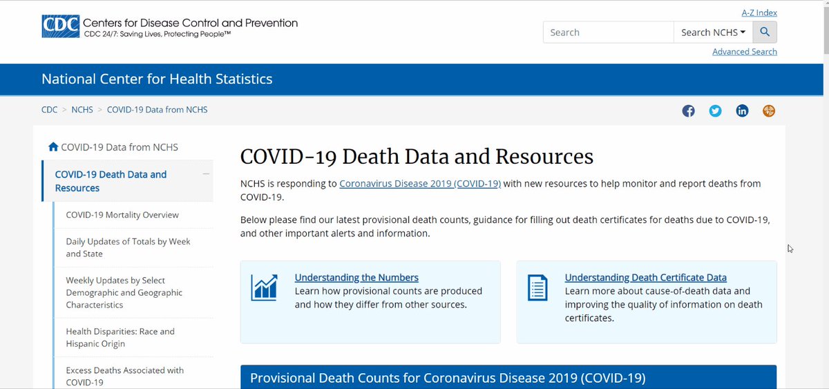 A GIF shows how to download NCHS provisional death data. On 