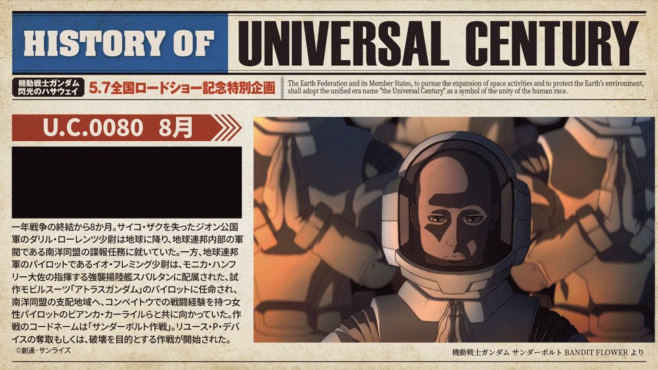 Sunrise Inc History Of Universal Century Aug U C 0080 Io Fleming Is Appointed To Board The Prototype Ms Atlas Gundam The Thunderbolt Operation Begins Its Goal To Seize Or Destroy Sunrise Inc History Of Universal Century Aug U C 0080 Io Fleming Is Appointed To Board The Prototype Ms Atlas Gundam The Thunderbolt Operation Begins Its Goal To Seize Or Destroy