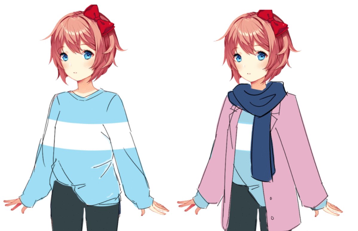 Doki Doki Blue Skies on X: Sketch vs Final Sprite All art done by @kyoryii   / X