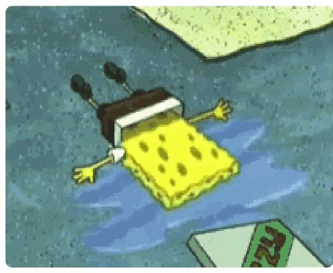 Gif animation of Spongebob Squarepants flat and laying faced