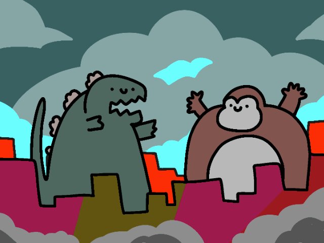 タカとん イラスト 月の上放送局 これが史上最大の決戦 ゴジラvsコングだ Godzillavskong Godzilla ゴジラvsコング イラスト T Co Xjrylu8h1f Twitter