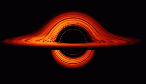 Um esquema de buraco negro com uma esfera no centro e um ane