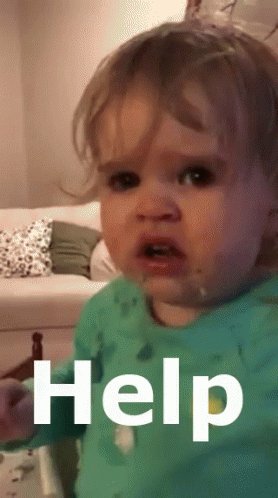 Gif of a baby saying help about eating a small amount of was