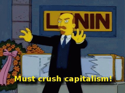 Gif do desenho Simpsons. O personagem de Lenin levanta de um