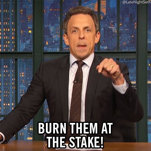 seth meyers burn them at the stake GIF by Late Night with Se