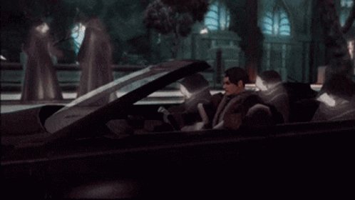 Emet-Selch in the Regalia, driving through Amaurot, with thr