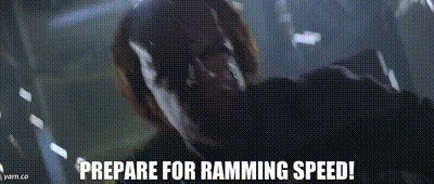 animated gif: worf on the defiant shouting ramming speed!